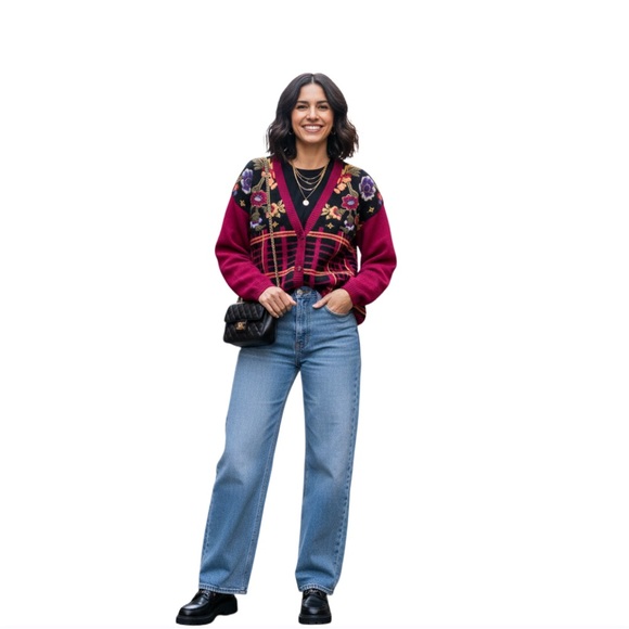 Vintage That's Me! Embroidery Flowers Sweater Cardigan L - Picture 16 of 16